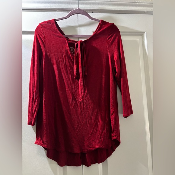 Maurices Red Long Sleeve Tie-Front Top - Picture 3 of 5
